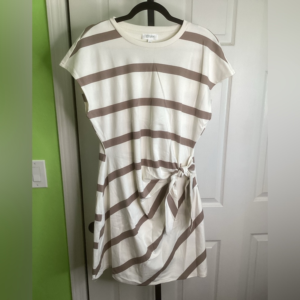 Haven Brown and Cream Striped Tie Dress, size Large, NWT